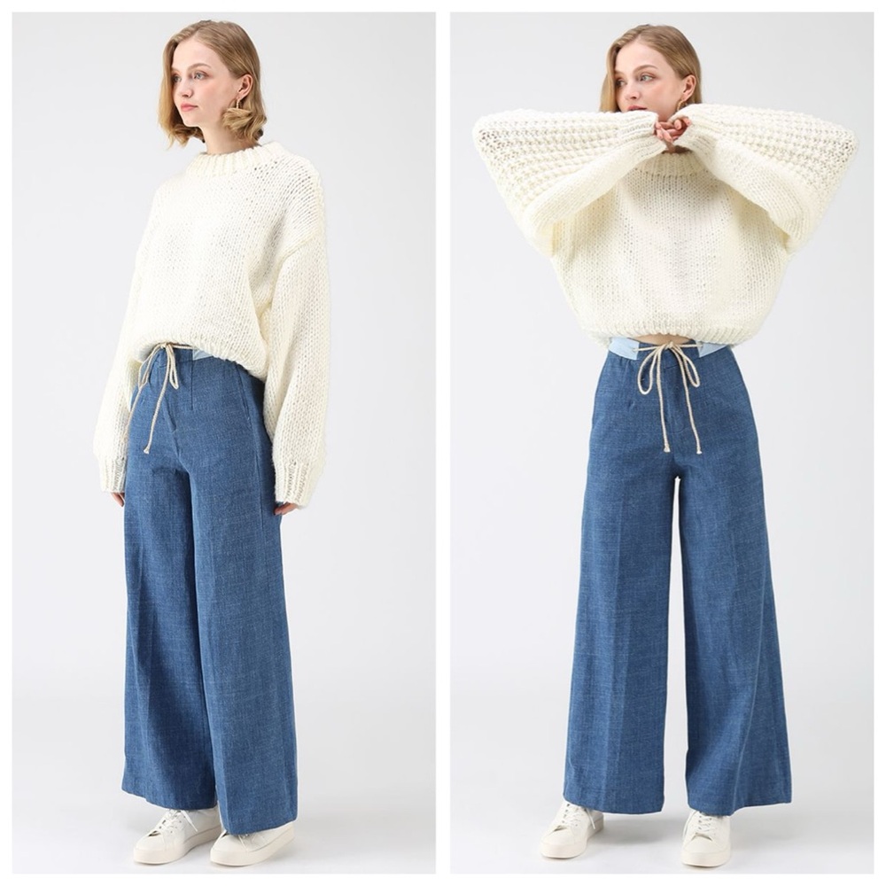 Chicwish Chunky Puff Sleeves Cropped Sweater Size Small Medium in Off White